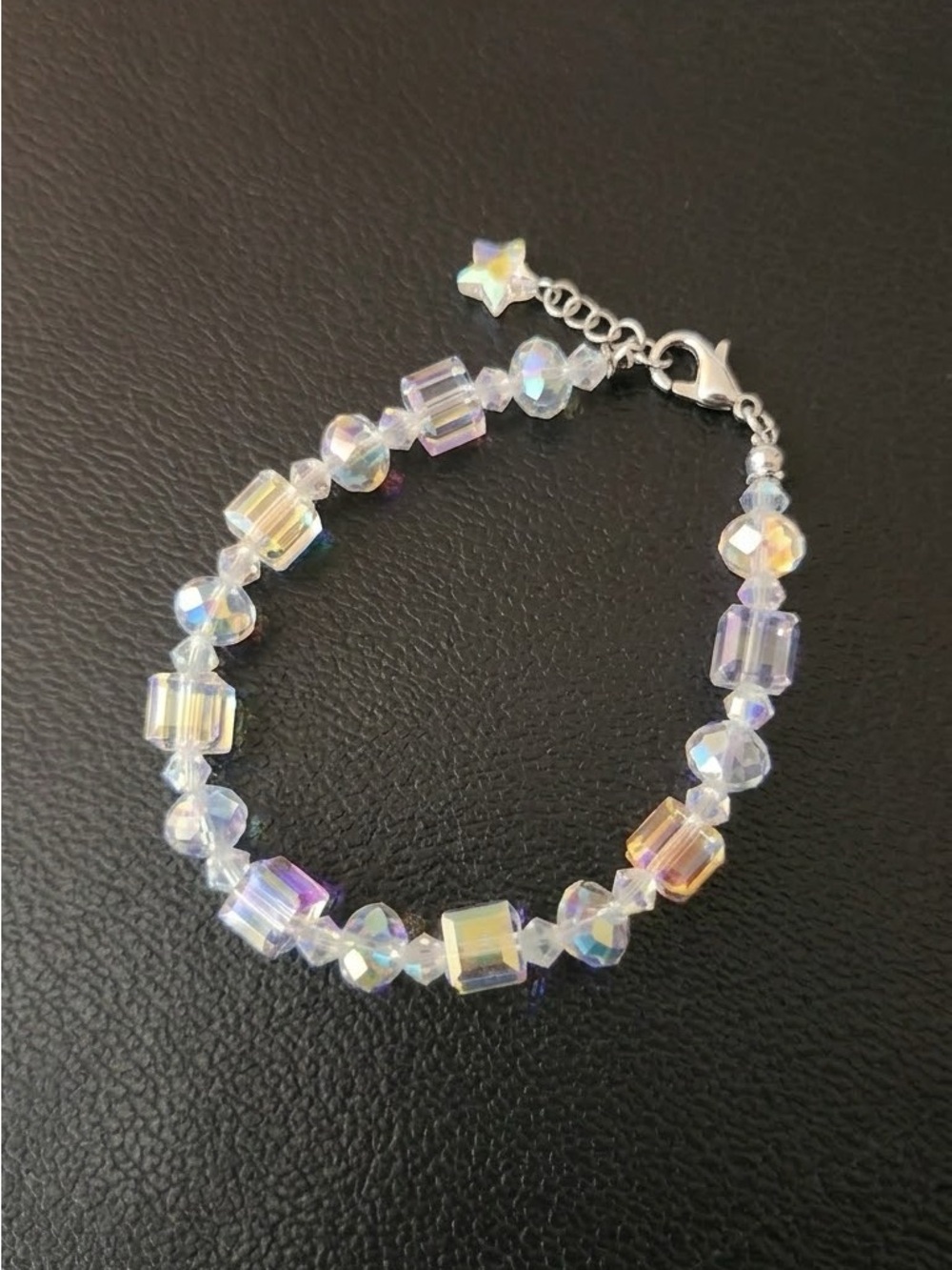 Handmade Aurora Borealis Swarovski Crystal
Bracelet: Geometric Bridal Jewelry
